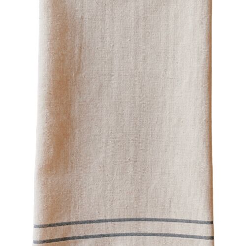 Stripe Charcoal Border on Natural Cotton/Linen Tea Towel - 20" X 28" Thumbnail